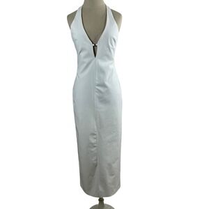 Zara Women's Dress White Halter V Neck Detailed Form Fitting Sheath Dress Size M